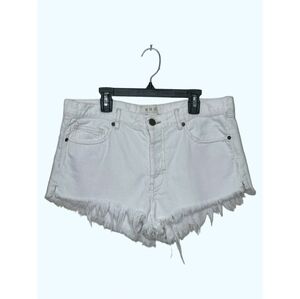 We The Free Ivy Mid Rise White Fray Jean Shorts Size 28